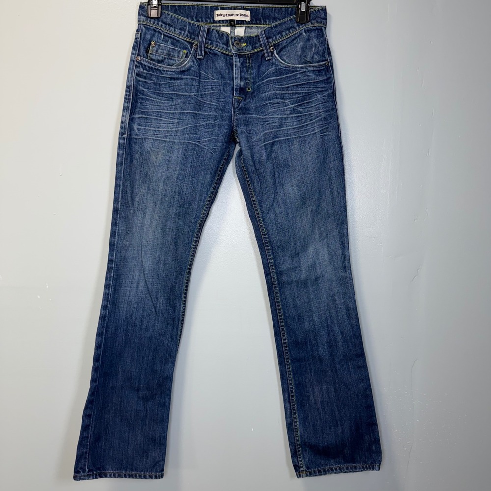 Vintage Juicy Couture Jeans 31 Blue Straight Leg Denim Yellow Stitch 7488 TD USA